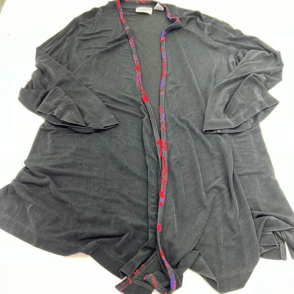 Chicos Travelers Black Printed Trim Slinky Knit Open Cardigan Size 3 (XL) - Picture 1 of 3